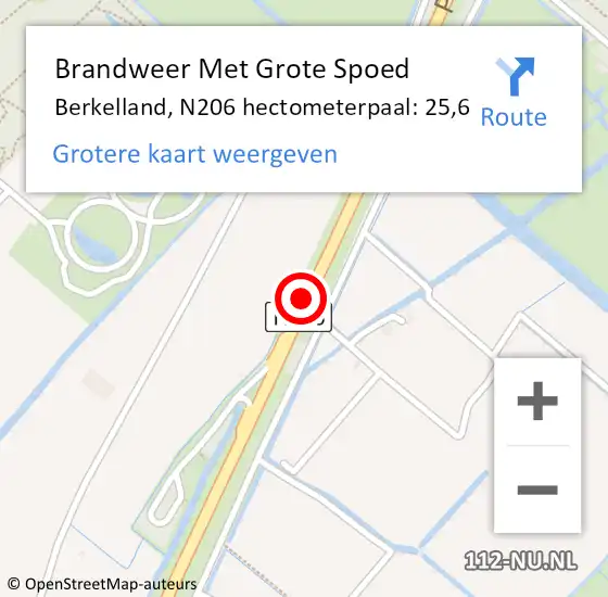 Locatie op kaart van de 112 melding: Brandweer Met Grote Spoed Naar Berkelland, N206 hectometerpaal: 25,6 op 24 maart 2022 06:13