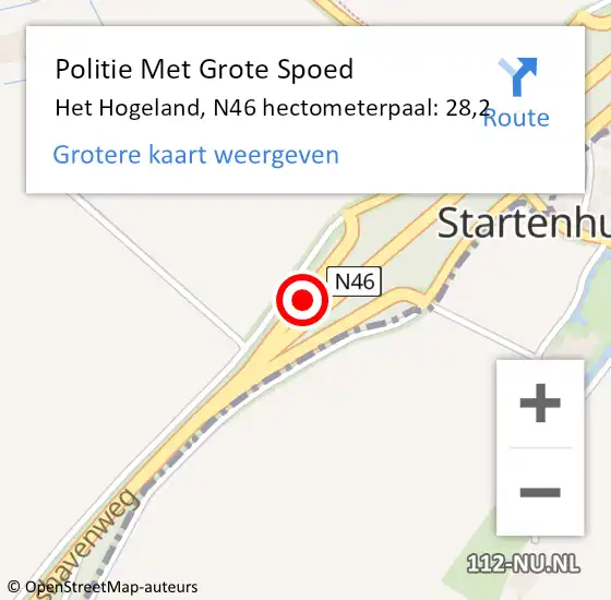 Locatie op kaart van de 112 melding: Politie Met Grote Spoed Naar Het Hogeland, N46 hectometerpaal: 28,2 op 24 maart 2022 07:59