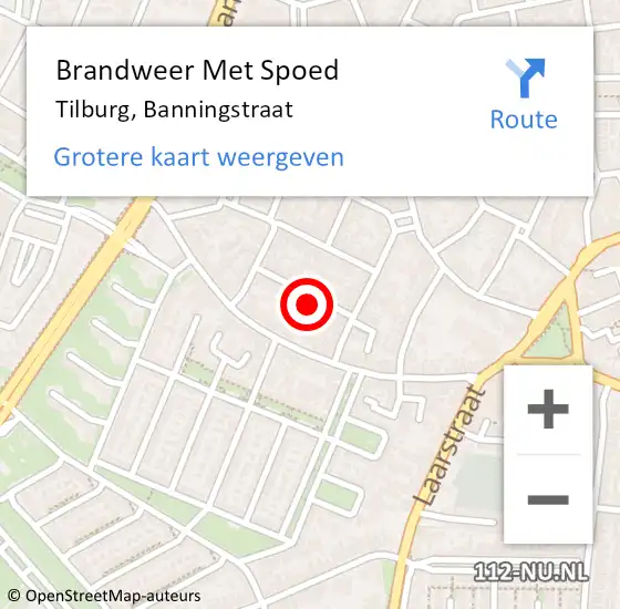 Locatie op kaart van de 112 melding: Brandweer Met Spoed Naar Tilburg, Banningstraat op 24 maart 2022 08:01