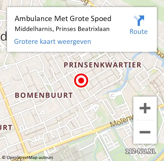 Locatie op kaart van de 112 melding: Ambulance Met Grote Spoed Naar Middelharnis, Prinses Beatrixlaan op 24 maart 2022 09:54