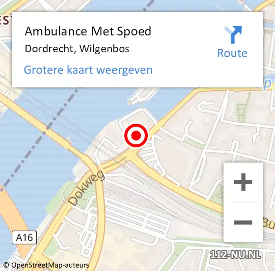 Locatie op kaart van de 112 melding: Ambulance Met Spoed Naar Dordrecht, Wilgenbos op 24 maart 2022 11:24