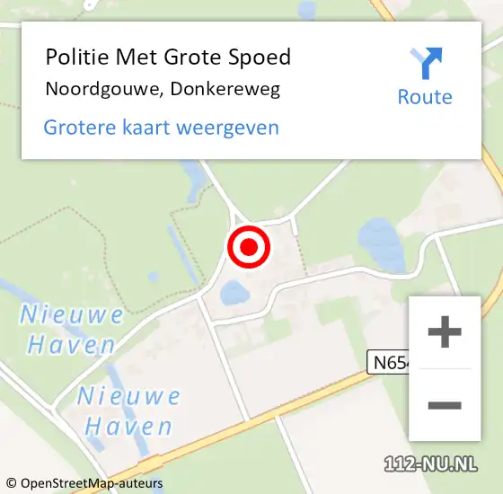 Locatie op kaart van de 112 melding: Politie Met Grote Spoed Naar Noordgouwe, Donkereweg op 24 maart 2022 11:28