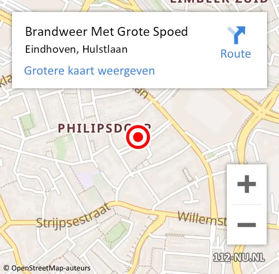 Locatie op kaart van de 112 melding: Brandweer Met Grote Spoed Naar Eindhoven, Hulstlaan op 24 maart 2022 12:44