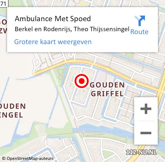 Locatie op kaart van de 112 melding: Ambulance Met Spoed Naar Berkel en Rodenrijs, Theo Thijssensingel op 24 maart 2022 13:43