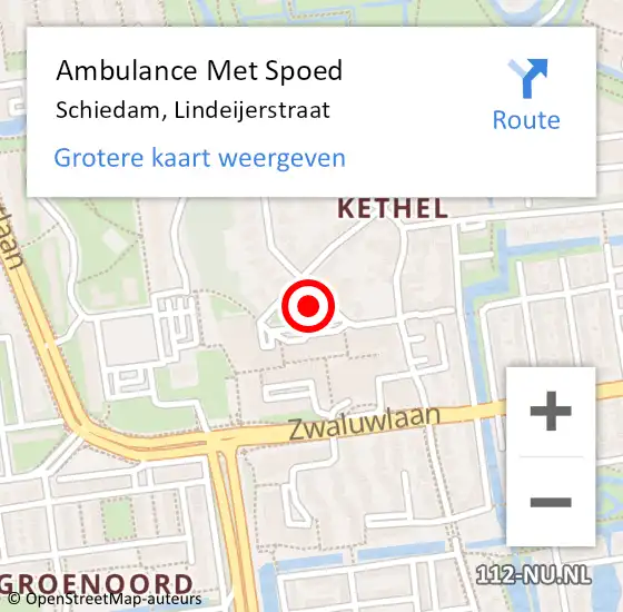 Locatie op kaart van de 112 melding: Ambulance Met Spoed Naar Schiedam, Lindeijerstraat op 24 maart 2022 13:44