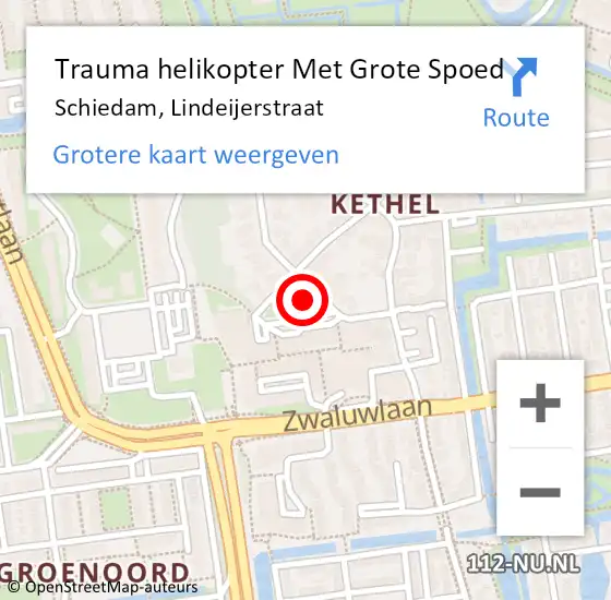 Locatie op kaart van de 112 melding: Trauma helikopter Met Grote Spoed Naar Schiedam, Lindeijerstraat op 24 maart 2022 13:48