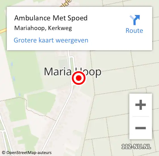 Locatie op kaart van de 112 melding: Ambulance Met Spoed Naar Mariahoop, Kerkweg op 24 maart 2022 14:46