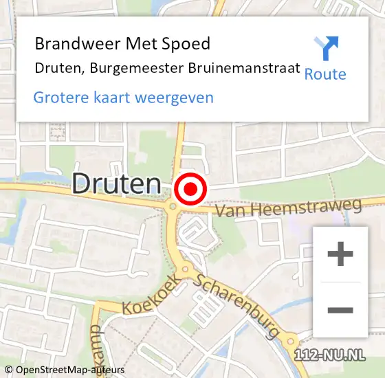 Locatie op kaart van de 112 melding: Brandweer Met Spoed Naar Druten, Burgemeester Bruinemanstraat op 24 maart 2022 15:16