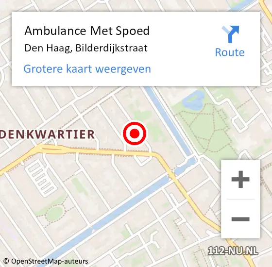 Locatie op kaart van de 112 melding: Ambulance Met Spoed Naar Den Haag, Bilderdijkstraat op 24 maart 2022 17:20