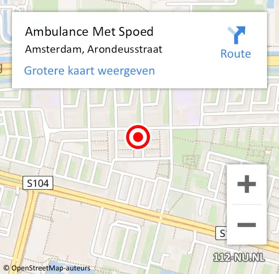 Locatie op kaart van de 112 melding: Ambulance Met Spoed Naar Amsterdam, Arondeusstraat op 24 maart 2022 17:25