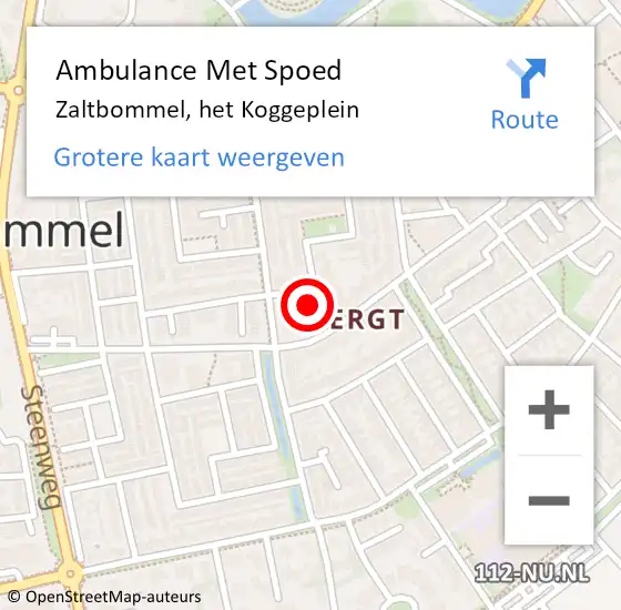 Locatie op kaart van de 112 melding: Ambulance Met Spoed Naar Zaltbommel, het Koggeplein op 24 maart 2022 17:43