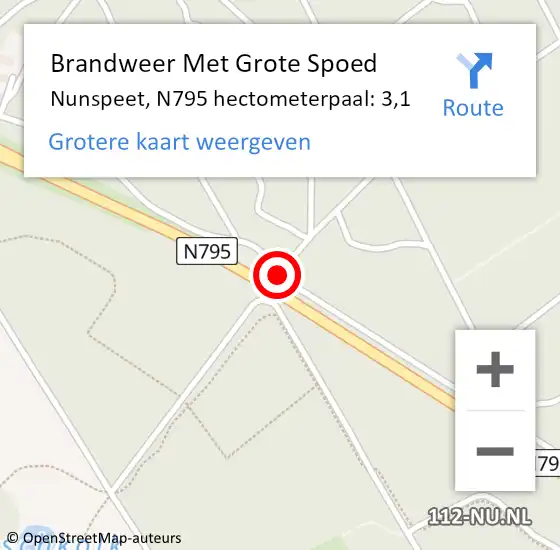 Locatie op kaart van de 112 melding: Brandweer Met Grote Spoed Naar Nunspeet, N795 hectometerpaal: 3,1 op 24 maart 2022 17:43