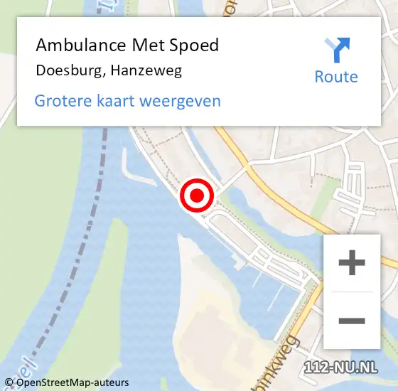 Locatie op kaart van de 112 melding: Ambulance Met Spoed Naar Doesburg, Hanzeweg op 24 maart 2022 21:05