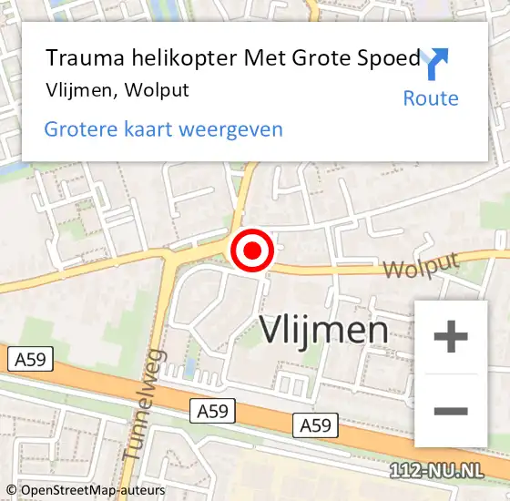 Locatie op kaart van de 112 melding: Trauma helikopter Met Grote Spoed Naar Vlijmen, Wolput op 24 maart 2022 22:36