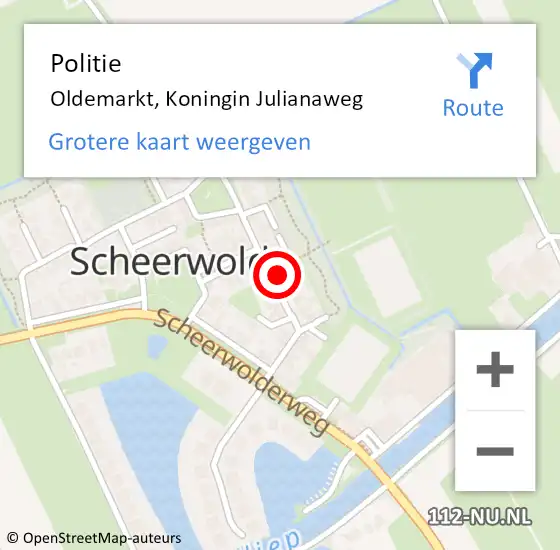 Locatie op kaart van de 112 melding: Politie Oldemarkt, Koningin Julianaweg op 25 maart 2022 08:26