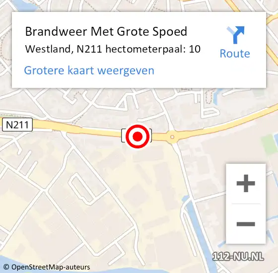 Locatie op kaart van de 112 melding: Brandweer Met Grote Spoed Naar Westland, N211 hectometerpaal: 10 op 25 maart 2022 11:49