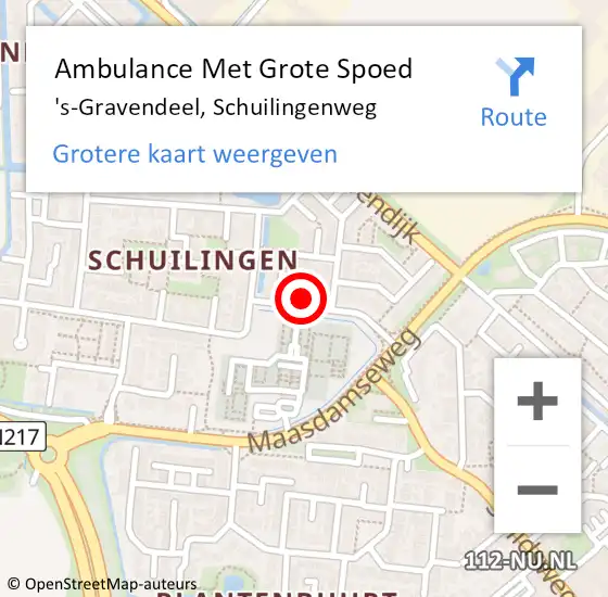 Locatie op kaart van de 112 melding: Ambulance Met Grote Spoed Naar 's-Gravendeel, Schuilingenweg op 25 maart 2022 15:30