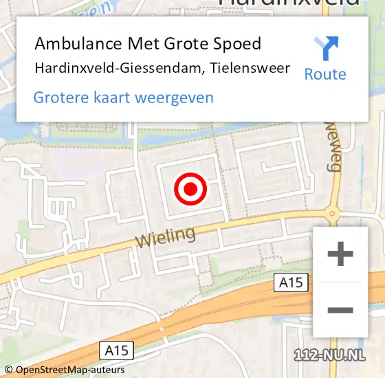 Locatie op kaart van de 112 melding: Ambulance Met Grote Spoed Naar Hardinxveld-Giessendam, Tielensweer op 25 maart 2022 16:42
