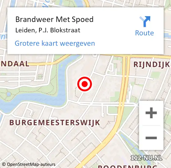 Locatie op kaart van de 112 melding: Brandweer Met Spoed Naar Leiden, P.J. Blokstraat op 25 maart 2022 20:05