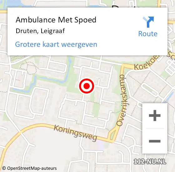 Locatie op kaart van de 112 melding: Ambulance Met Spoed Naar Druten, Leigraaf op 25 maart 2022 20:32