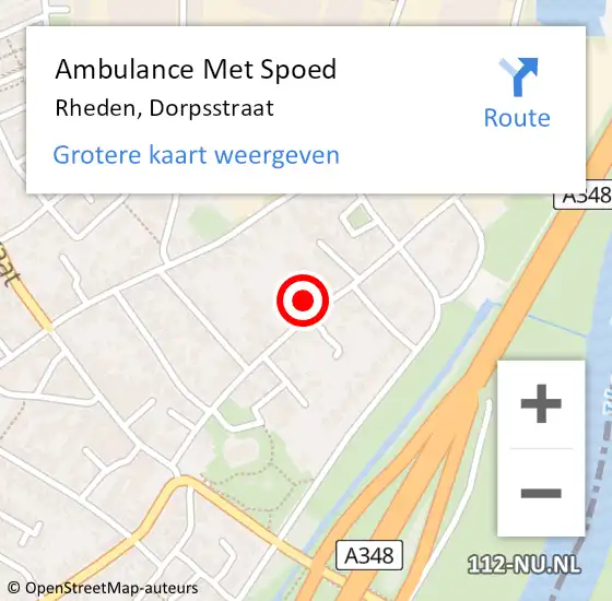 Locatie op kaart van de 112 melding: Ambulance Met Spoed Naar Rheden, Dorpsstraat op 26 maart 2022 00:49