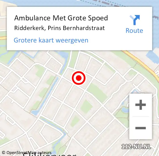 Locatie op kaart van de 112 melding: Ambulance Met Grote Spoed Naar Ridderkerk, Prins Bernhardstraat op 26 maart 2022 02:55