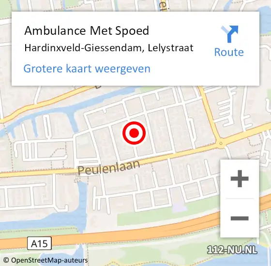 Locatie op kaart van de 112 melding: Ambulance Met Spoed Naar Hardinxveld-Giessendam, Lelystraat op 26 maart 2022 07:01