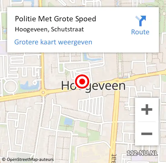 Locatie op kaart van de 112 melding: Politie Met Grote Spoed Naar Hoogeveen, Schutstraat op 26 maart 2022 12:31
