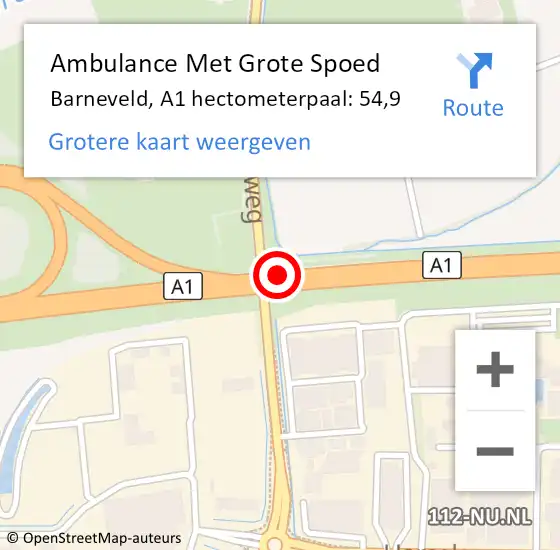 Locatie op kaart van de 112 melding: Ambulance Met Grote Spoed Naar Barneveld, A1 hectometerpaal: 54,9 op 26 maart 2022 13:31