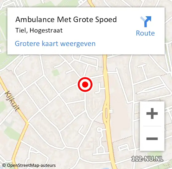 Locatie op kaart van de 112 melding: Ambulance Met Grote Spoed Naar Tiel, Hogestraat op 26 maart 2022 14:02