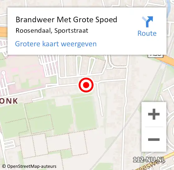 Locatie op kaart van de 112 melding: Brandweer Met Grote Spoed Naar Roosendaal, Sportstraat op 26 maart 2022 14:27
