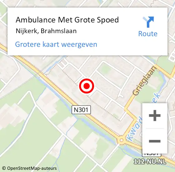 Locatie op kaart van de 112 melding: Ambulance Met Grote Spoed Naar Nijkerk, Brahmslaan op 26 maart 2022 14:59