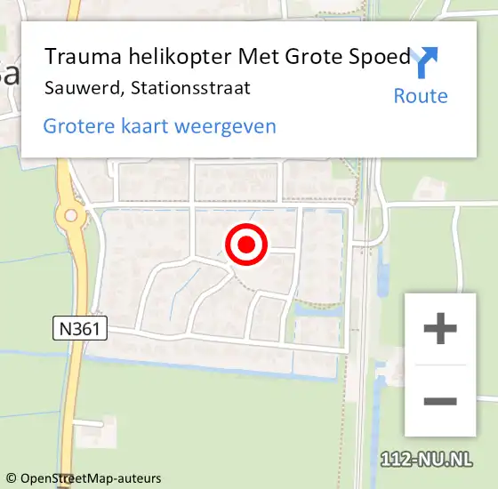 Locatie op kaart van de 112 melding: Trauma helikopter Met Grote Spoed Naar Sauwerd, Stationsstraat op 26 maart 2022 17:09
