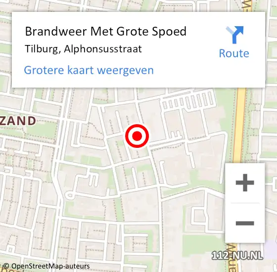 Locatie op kaart van de 112 melding: Brandweer Met Grote Spoed Naar Tilburg, Alphonsusstraat op 26 maart 2022 20:33