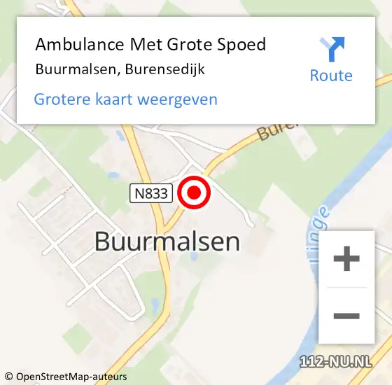 Locatie op kaart van de 112 melding: Ambulance Met Grote Spoed Naar Buurmalsen, Burensedijk op 26 maart 2022 20:45