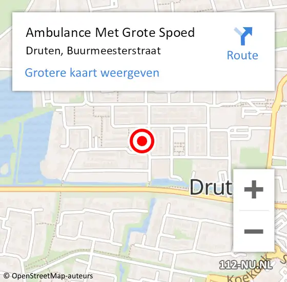 Locatie op kaart van de 112 melding: Ambulance Met Grote Spoed Naar Druten, Buurmeesterstraat op 27 maart 2022 00:34