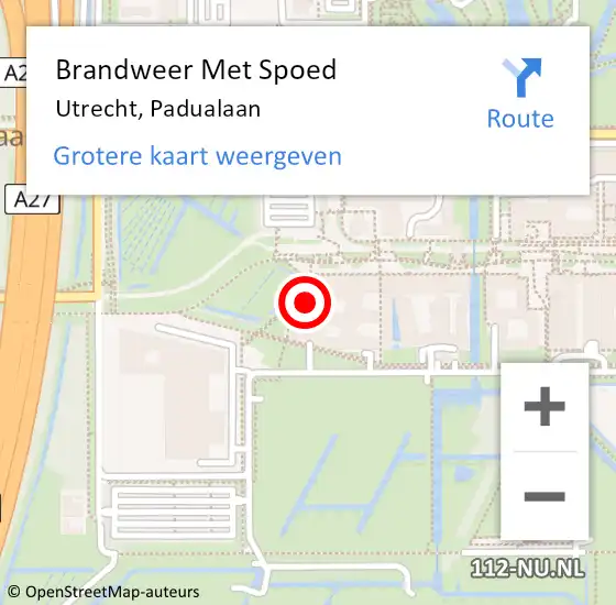 Locatie op kaart van de 112 melding: Brandweer Met Spoed Naar Utrecht, Padualaan op 27 maart 2022 05:11