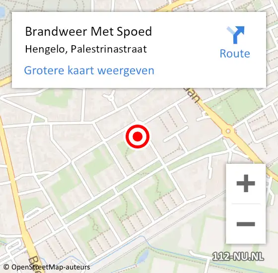 Locatie op kaart van de 112 melding: Brandweer Met Spoed Naar Hengelo, Palestrinastraat op 27 maart 2022 11:36