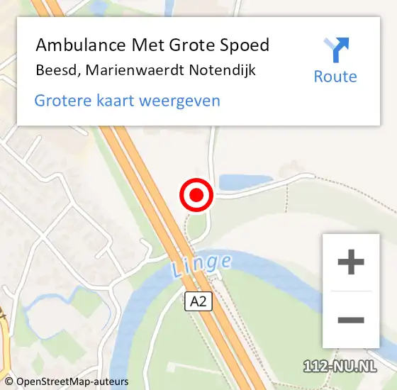 Locatie op kaart van de 112 melding: Ambulance Met Grote Spoed Naar Beesd, Marienwaerdt Notendijk op 27 maart 2022 12:56