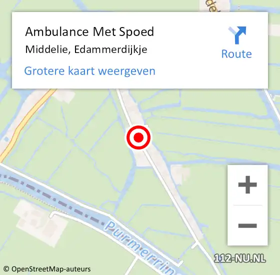 Locatie op kaart van de 112 melding: Ambulance Met Spoed Naar Middelie, Edammerdijkje op 28 maart 2022 02:05
