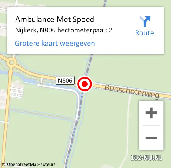 Locatie op kaart van de 112 melding: Ambulance Met Spoed Naar Nijkerk, N806 hectometerpaal: 2 op 28 maart 2022 08:14