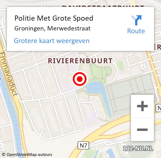 Locatie op kaart van de 112 melding: Politie Met Grote Spoed Naar Groningen, Merwedestraat op 28 maart 2022 09:12