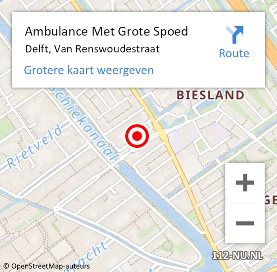 Locatie op kaart van de 112 melding: Ambulance Met Grote Spoed Naar Delft, Van Renswoudestraat op 28 maart 2022 12:11