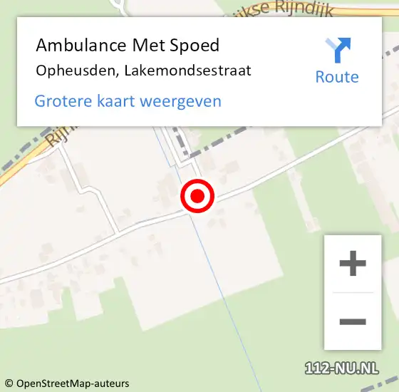 Locatie op kaart van de 112 melding: Ambulance Met Spoed Naar Opheusden, Lakemondsestraat op 28 maart 2022 12:27