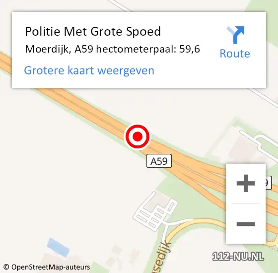 Locatie op kaart van de 112 melding: Politie Met Grote Spoed Naar Moerdijk, A59 hectometerpaal: 59,6 op 28 maart 2022 13:46
