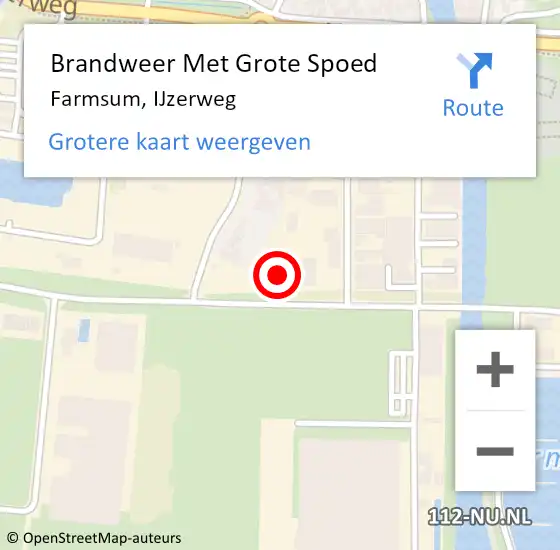 Locatie op kaart van de 112 melding: Brandweer Met Grote Spoed Naar Farmsum, IJzerweg op 28 maart 2022 13:51