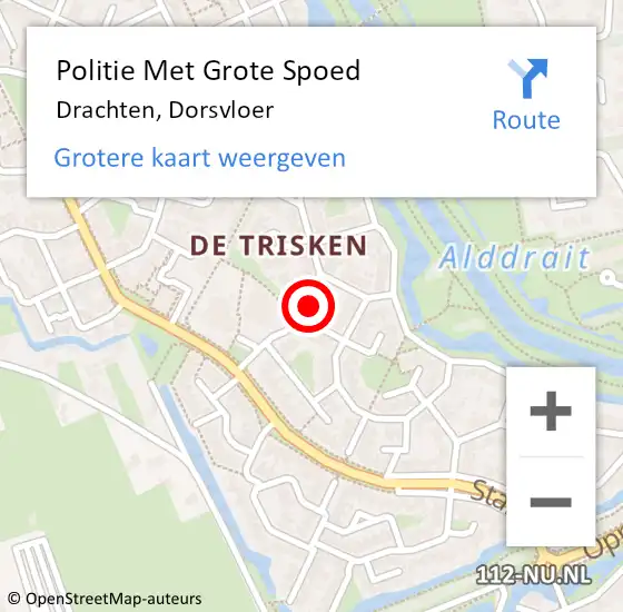 Locatie op kaart van de 112 melding: Politie Met Grote Spoed Naar Drachten, Dorsvloer op 28 maart 2022 13:54