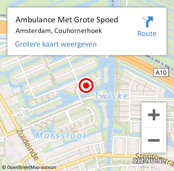 Locatie op kaart van de 112 melding: Ambulance Met Grote Spoed Naar Amsterdam, Couhornerhoek op 28 maart 2022 15:42