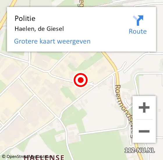 Locatie op kaart van de 112 melding: Politie Haelen, de Giesel op 28 maart 2022 15:45