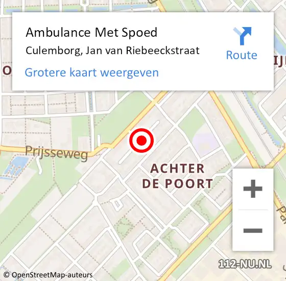 Locatie op kaart van de 112 melding: Ambulance Met Spoed Naar Culemborg, Jan van Riebeeckstraat op 28 maart 2022 16:51